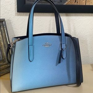 Coach Pebble Leather Blue Charlie Tote w Strap